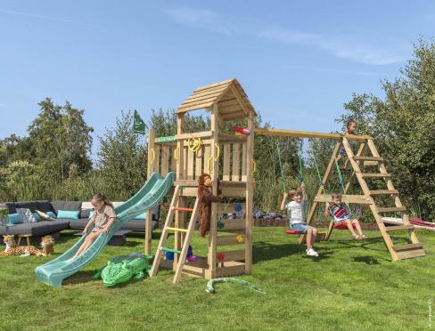 Jungle Safari | Wooden climbing frame with swings & climbing net