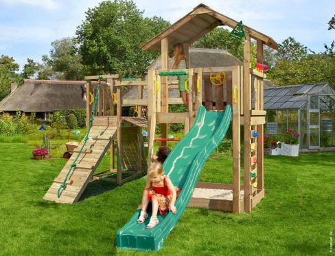 Jungle Chalet | Wooden climbing frame with slide & clatter bridge