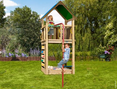 Jungle Lodge | Wooden climbing frame with fireman's pole