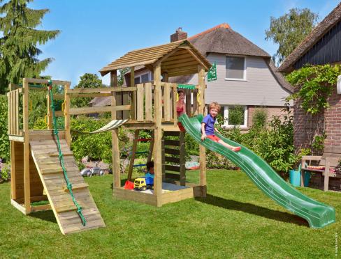 Jungle Cottage | Wooden climbing frame with slide & clatter bridge